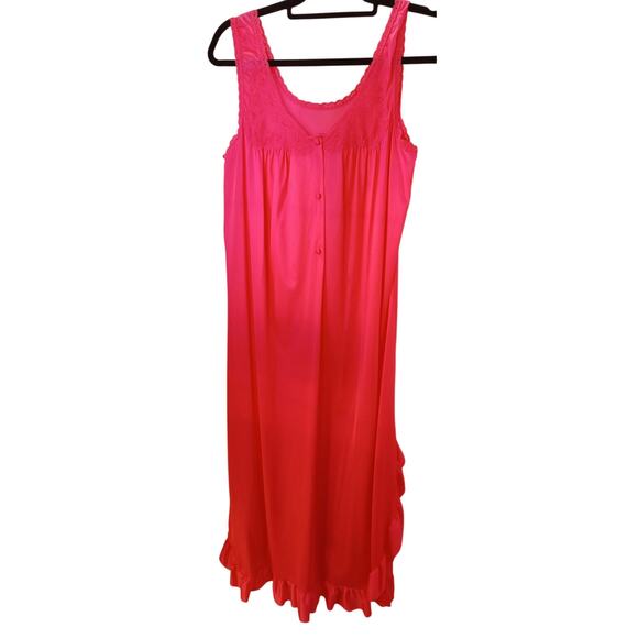 VTG Lorraine Pink Gown & Robe Set Pink Nylon Peignoir XL & Lace Trim Nightie M - Picture 2 of 12